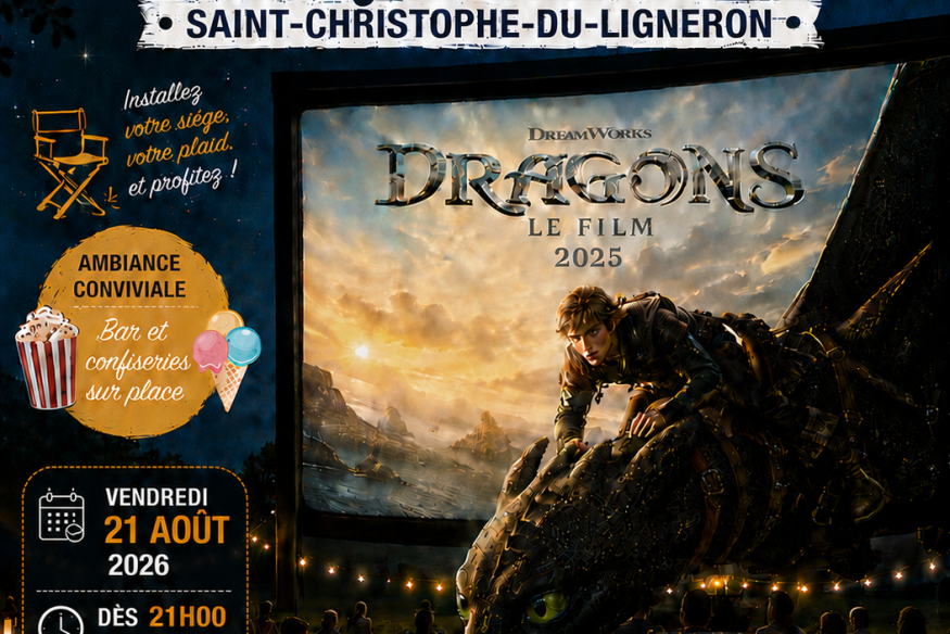 Un cinéma en plein-air, le films DRAGONS sur grand écran